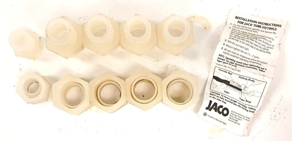 JACO TUBE CONNECTORS 4 OF 5/8"  x 1" AND 1 OF 1/2" x 3/4 W/ DIRECTIONS LOT OF 5