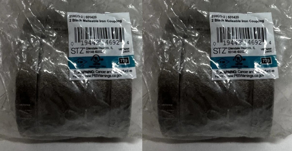Gas Pipe Coupling 2" FIP X 2" D FIP Black Malleable Iron - STZ 310UCO-2 (2-PACK)