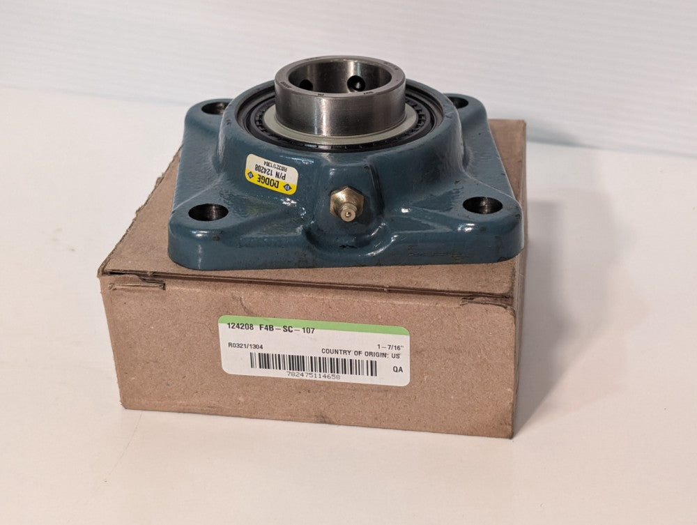 Dodge Baldor 124208 F4B-SC-107 4-Bolt Flange Mount Pillow Block Bearing, 1-7/16"