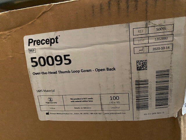 (Case of 100) Precept 50095 Over the Head Thumb Loop Isolation Gown Open Back