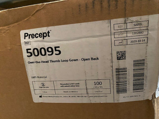 (Case of 100) Precept 50095 Over the Head Thumb Loop Isolation Gown Open Back