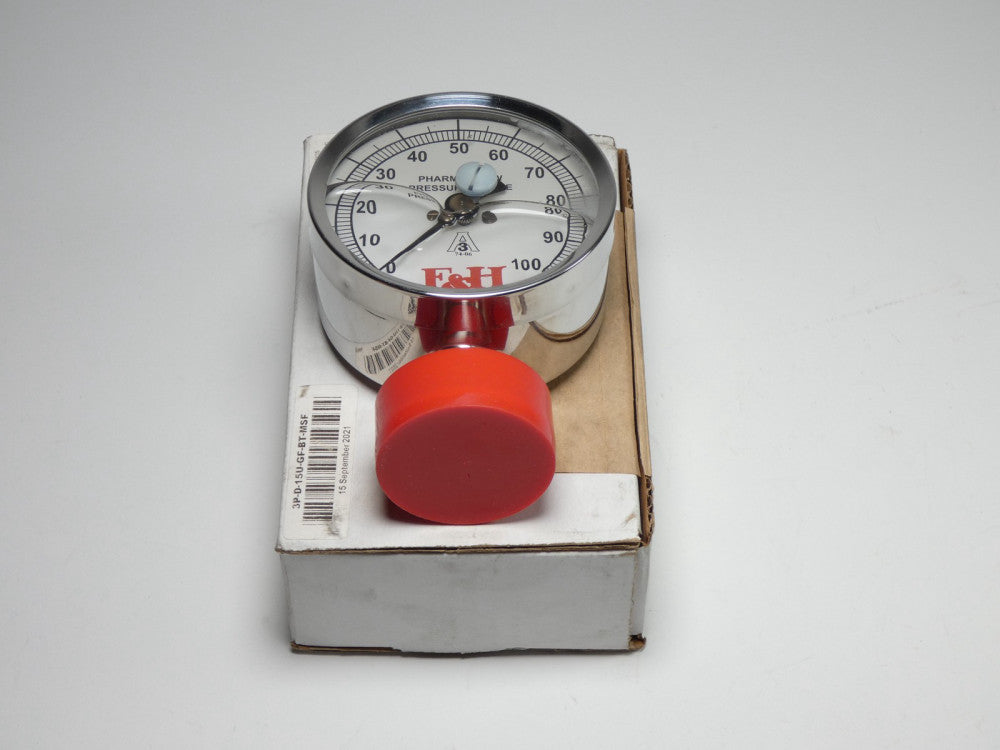 F & H 3P-D-15U-GF-BT-MSF 3-1/2" Sanitary Pressure Gauge 0-100PSI Pharma-Flow ...