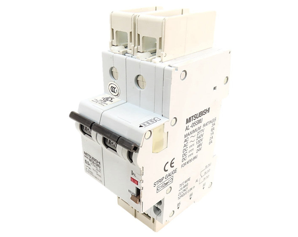 Mitsubishi NF50-SMU2P0.5A 0.5A 2 Pole Breaker w/ AL-05SMU Trip Alarm NEW NO BOX