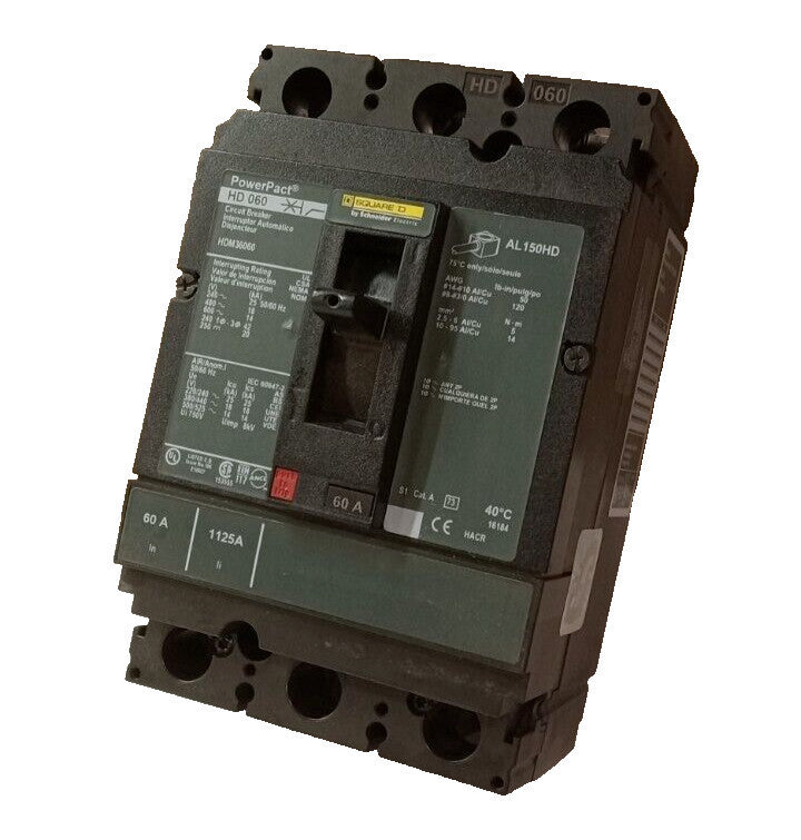 NEW SQUARE D POWERPACT 60 AMP CIRCUIT BREAKER 3 POLE 600 VAC / 250 VDC  HDM36060