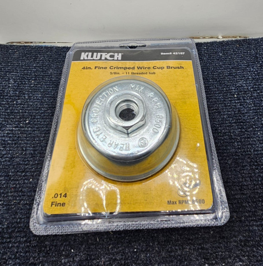 Klutch 42187: 4in. Crimped Fine Wire Cup Brush 5/8In. 11 Threaded Hub