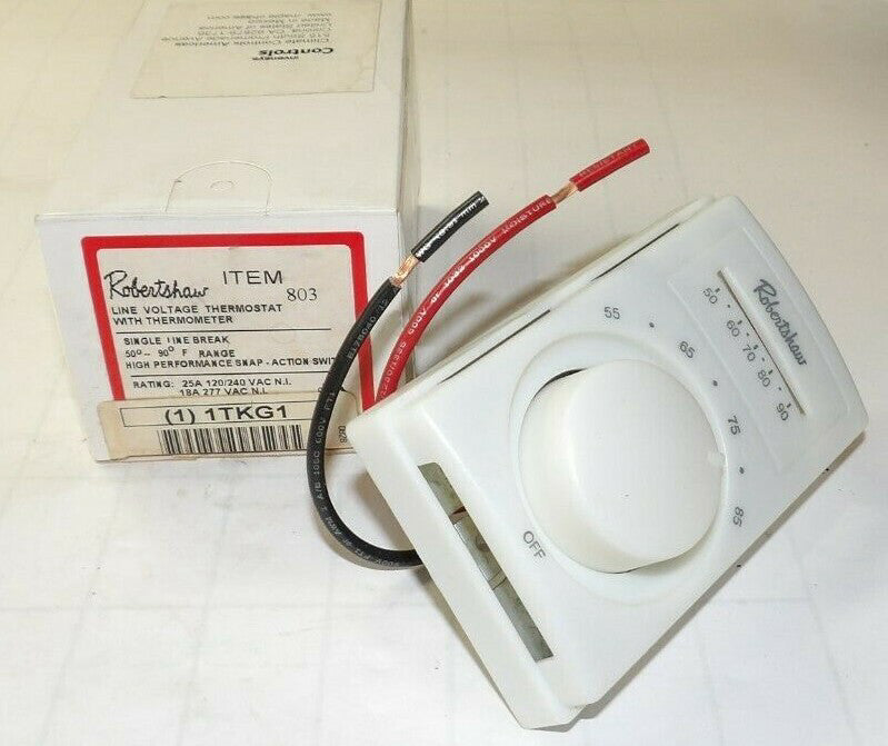 NEW ROBERTSHAW LINE VOLTAGE THERMOSTAT WITH THERMOMETER 25 A 240 VAC 1TKG1 803