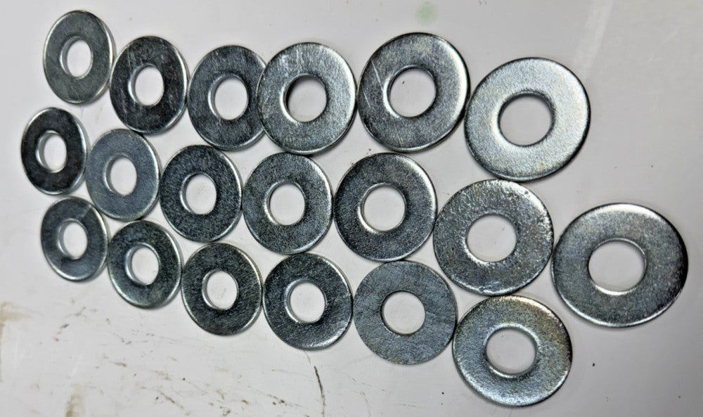 SET OF FLAT WASHER, 5/8" X 1-1/4",  ZINC PLATED, .12" THICK, LOT OF 19