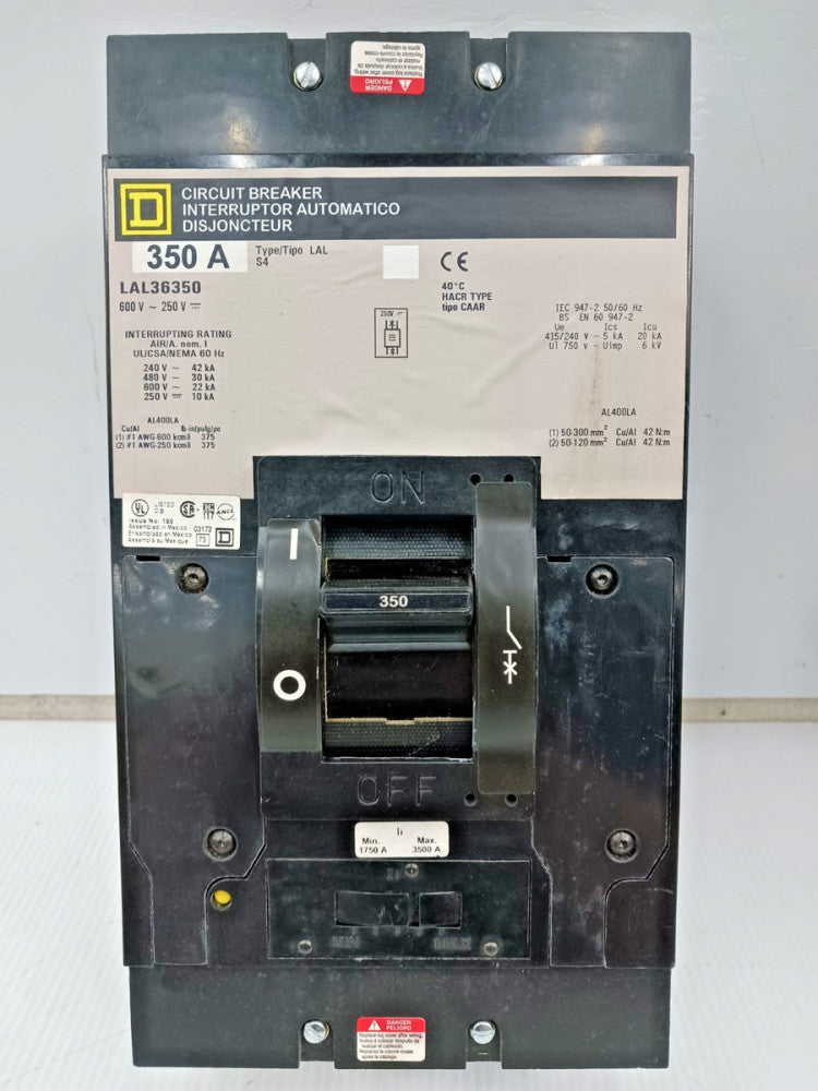 New Square D 350 Amp Circuit Breaker 3 Pole 600 VAC / 250 VDC 30kA LAL36350