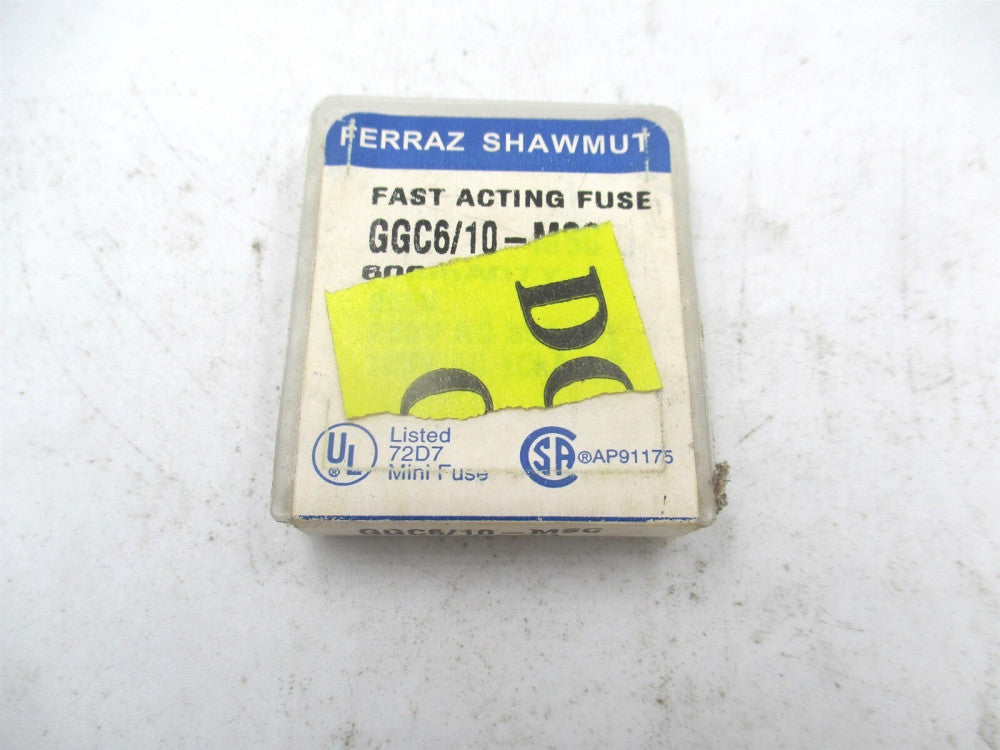 Ferraz Shawmut GGC6/10-MSC 1/4″ x 1-1/4″ 0.6A Cylindrical Fast-Acting Fuse - 5ct