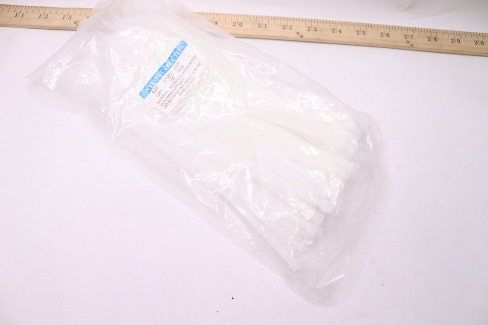 (100-Pk) Self Locking Cable Tie Nylon White  8 x 250 MM 