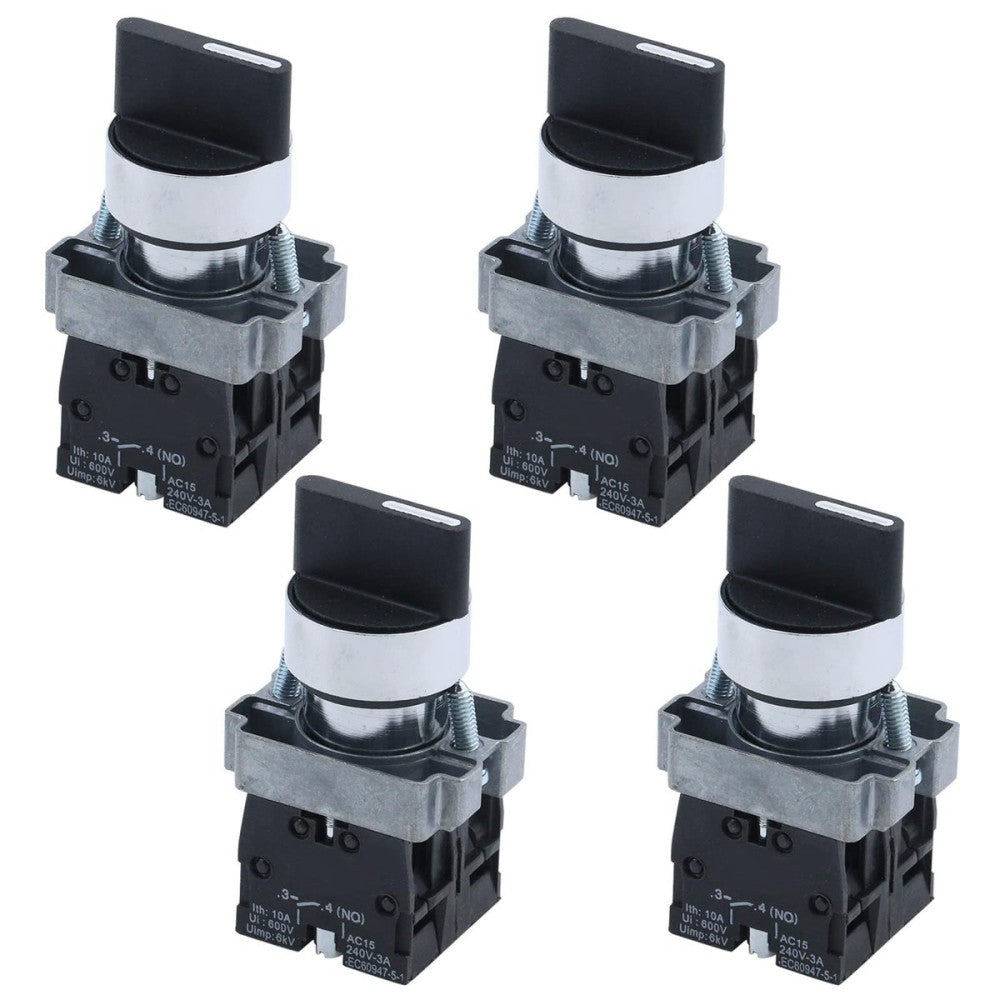 4pcs ZB2-BE101 SPDT 2NO 4 Pin 3 Position Round Top Rotary Selector Switch AC ...