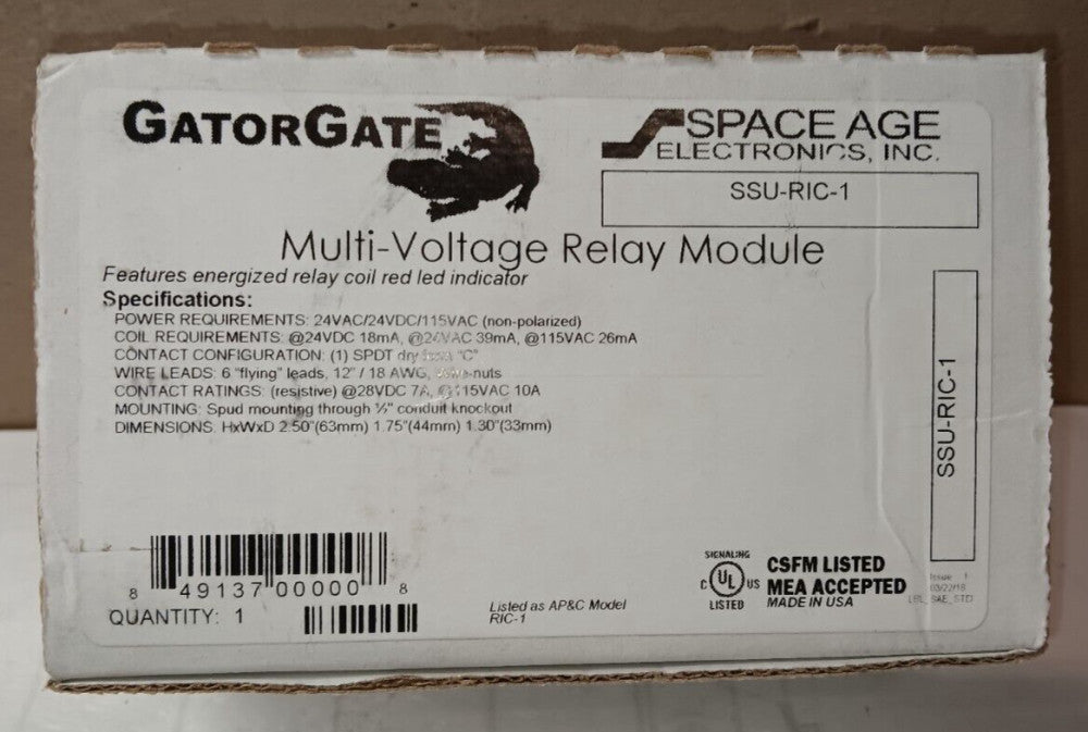 NEW SPACE AGE ELECTRONICS GATORGATE SSU-RIC-1 MULTI-VOLTAGE RELAY MODULE