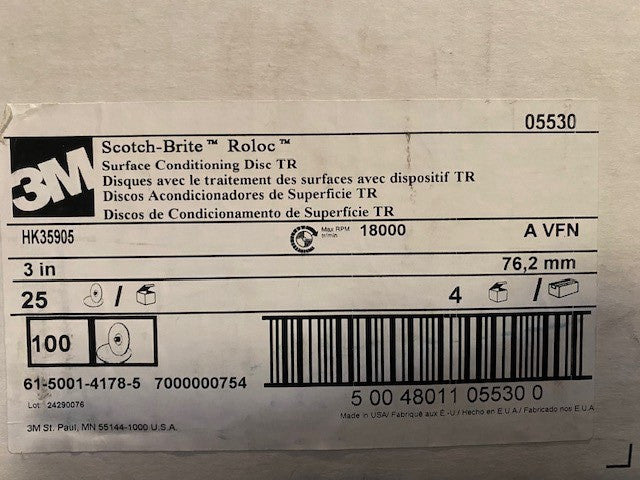 (100 PACK) GENUINE 3M Scotch-Brite 3" A VFN TR Roloc Surf Cond Disc 05530