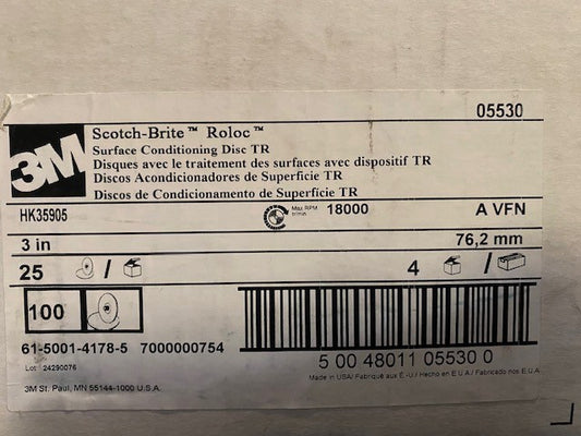 (100 PACK) GENUINE 3M Scotch-Brite 3" A VFN TR Roloc Surf Cond Disc 05530