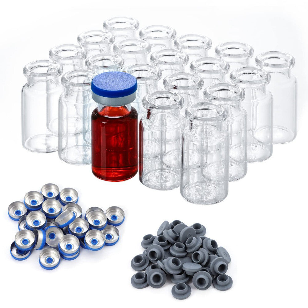 200 Pack 10ml Glass Vials, Clear Glass Headspace Vials with Plastic-Aluminum ...