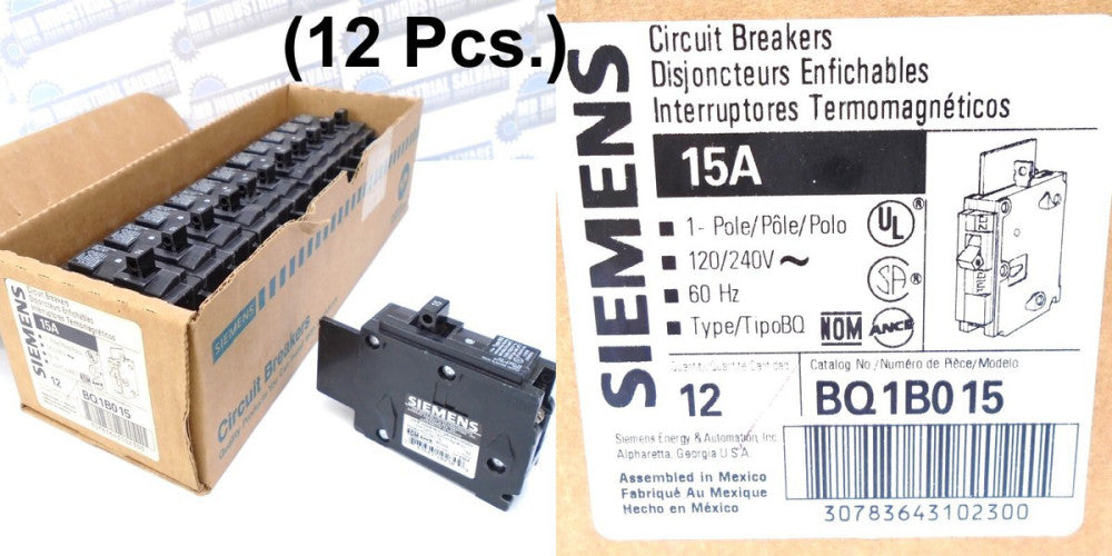 (12 pcs) SIEMENS - BQ1B015 - 15A BOLT-ON BREAKER - 120V 10kA - 1-PL -NEW in CASE
