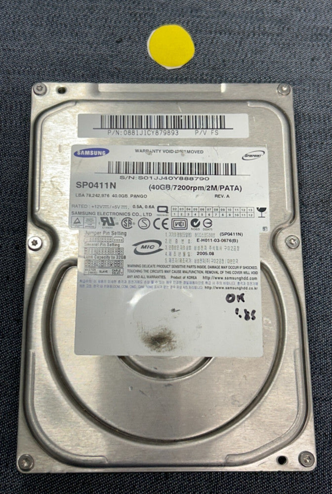 SAMSUNG HARD DRIVE SP0411N 40GB 7200RPM  REV A