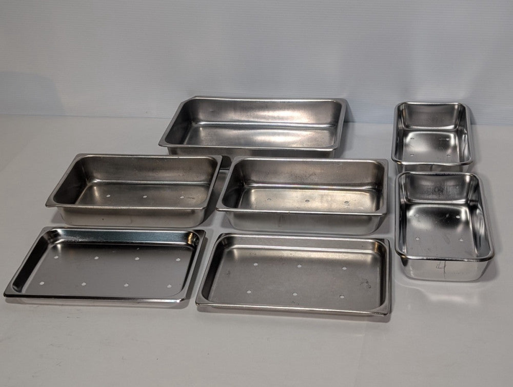 Lot of 7 Polar Ware Stainless Steel Instrument Trays + Steam Table Pans