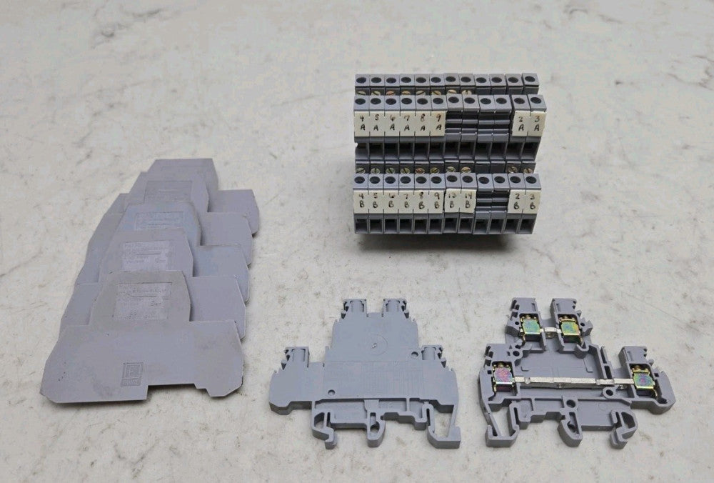 14 Pack Entrelec M4/6.D2 Terminal Blocks Double Deck Gray w/ 5 M4/7D End Cap