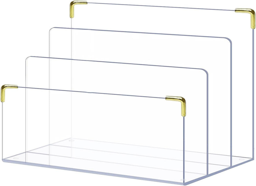 pbf Acrylic File Holder | Clear Organizer for Desk w/Gold Transparent 
