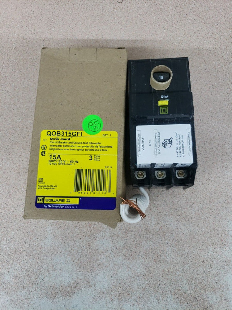 New Open Box! Square D QOB315GFI Bolt On Circuit Breaker 15A 3PH Ground Fault