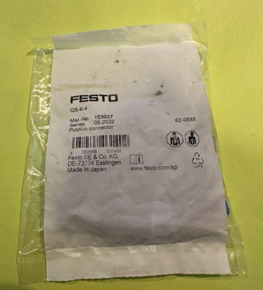 Festo QS-6-4 (153037) Push-In Connector 6mm x 4mm Pack of 10 - New Fast Ship