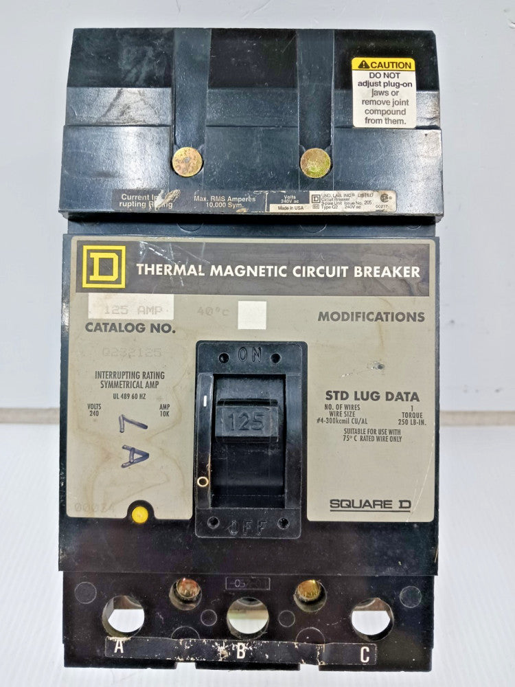 Square D 125 Amp I-Line Thermal-Magnetic Circuit Breaker 3 Pole 240 VAC Q232125