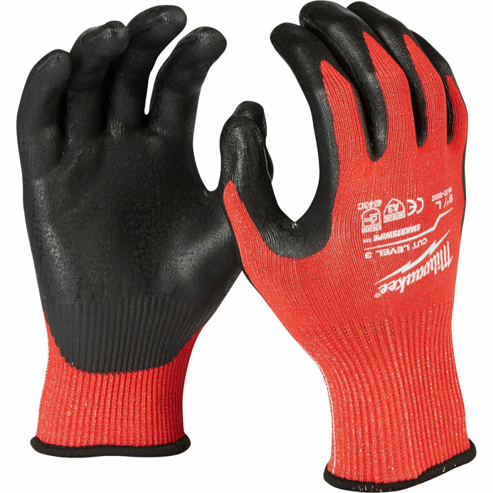 (12 Pair) Milwaukee Cut 3 Nitrile Dipped Work Gloves w/Smartswipe Red/Blk Large