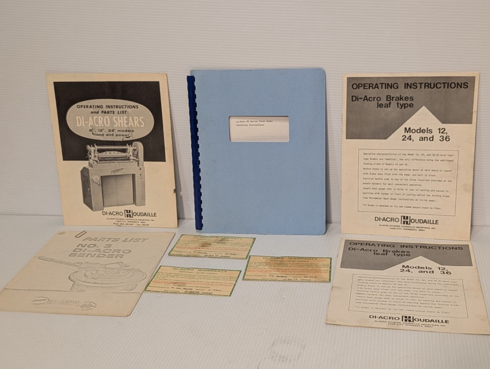 Lot of 4 Di-Acro Shears & Brakes Operating Instruction Manuals & Parts Lists