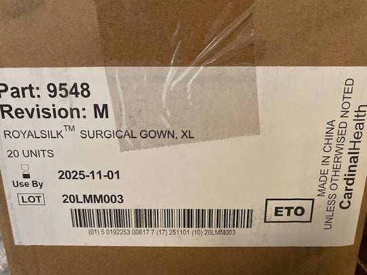 (Case of 20) CARDINAL HEALTH 9548 SURGICAL GOWN, Size XL, EXP 11/2025
