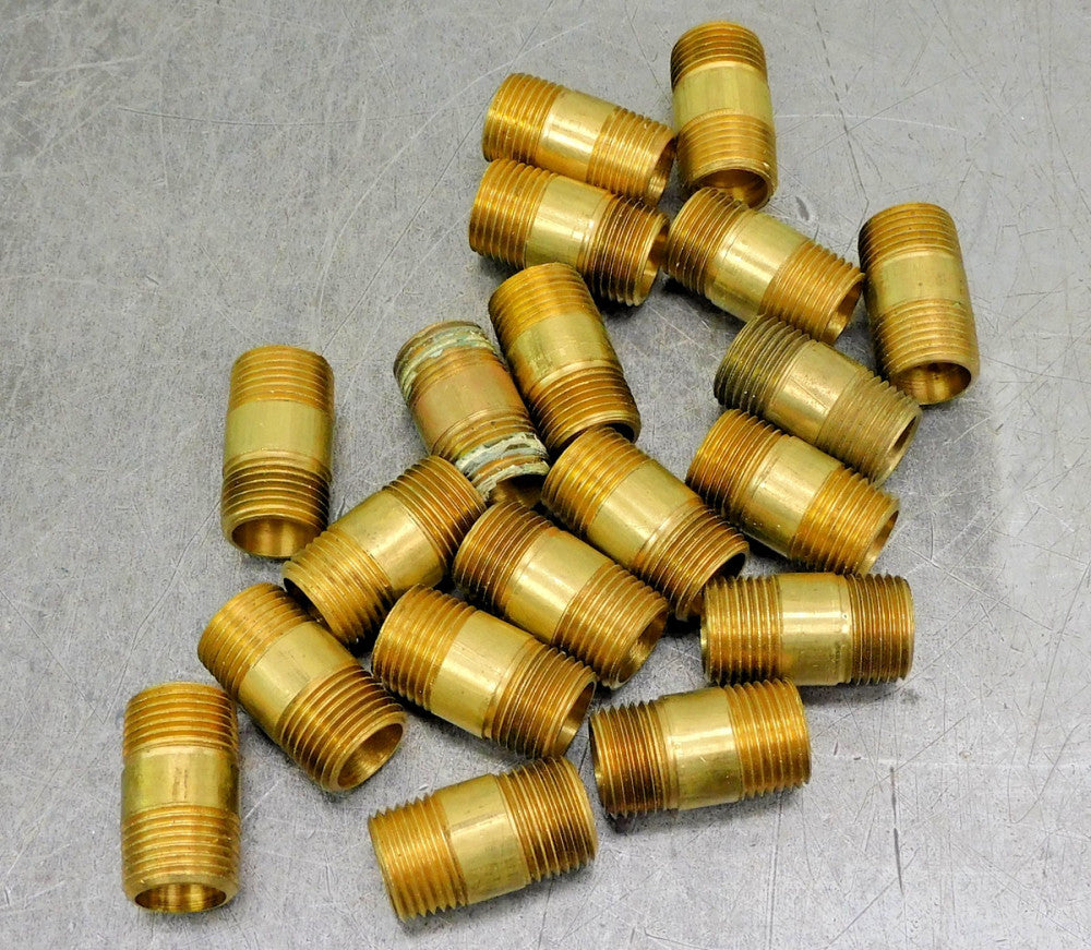 Brass Pipe Nipple Fitting 1/2" NPT 1-1/2 Length Lot of Nineteen (19)