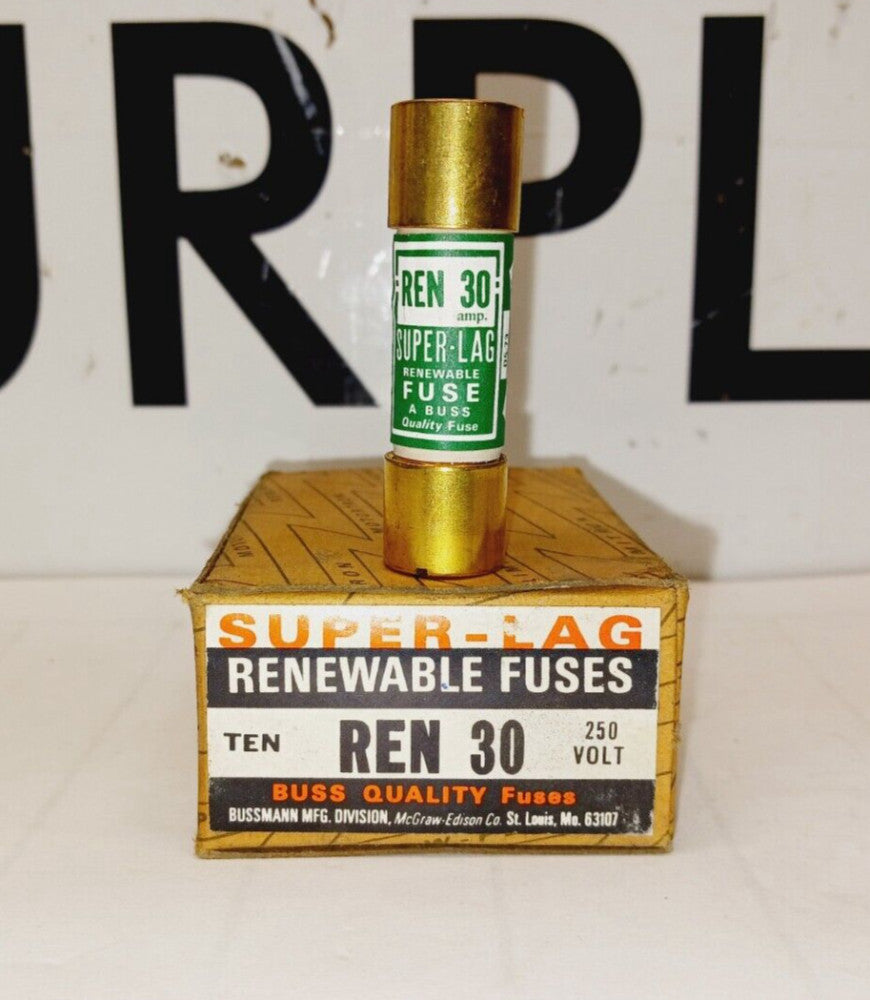 10 NEW SUPER-LAG REN-30 30 AMP RENEWABLE FUSES 250 VAC