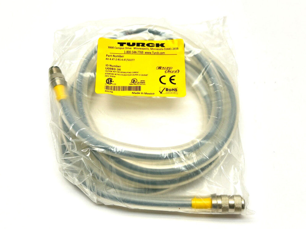 Turck RK 4.4T-2-RS 4.4T/S1077 Eurofast Molded Cordset M12 M/F 5/4-Pin U0983-34