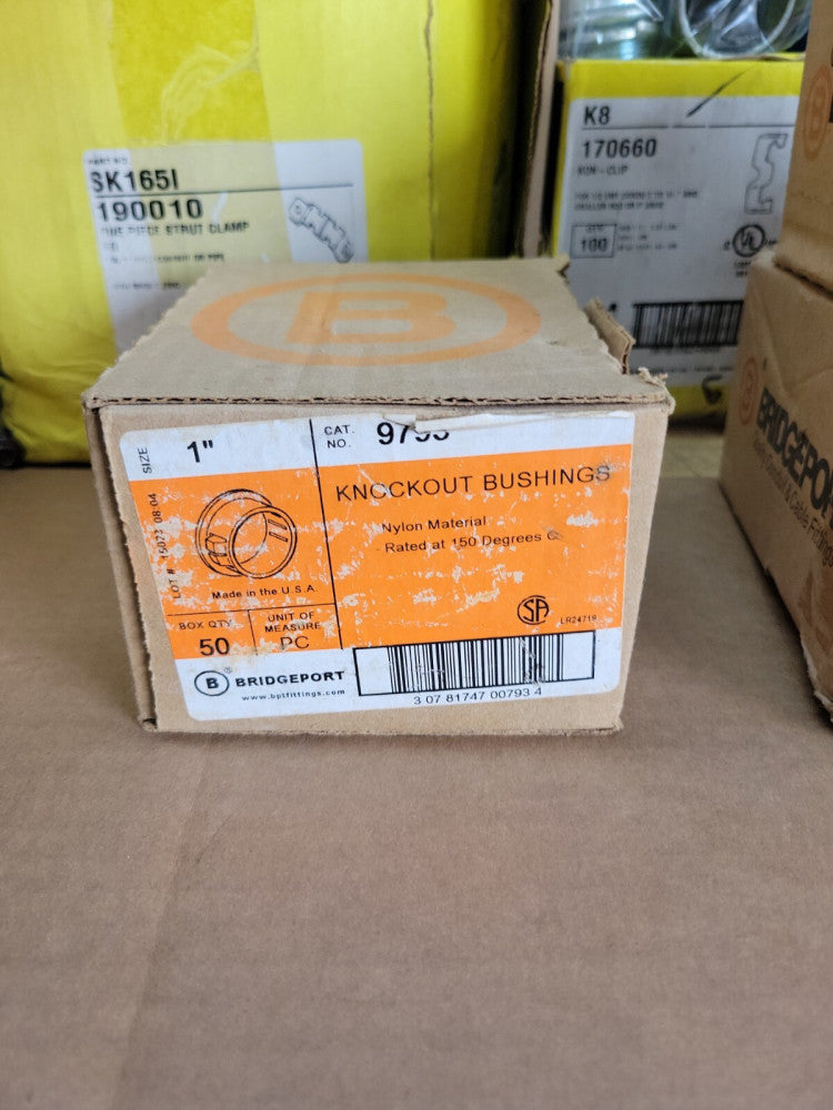 BRIDGEPORT 9793,  1" KO BUSHING, NYLON BOX OF 50 NEW