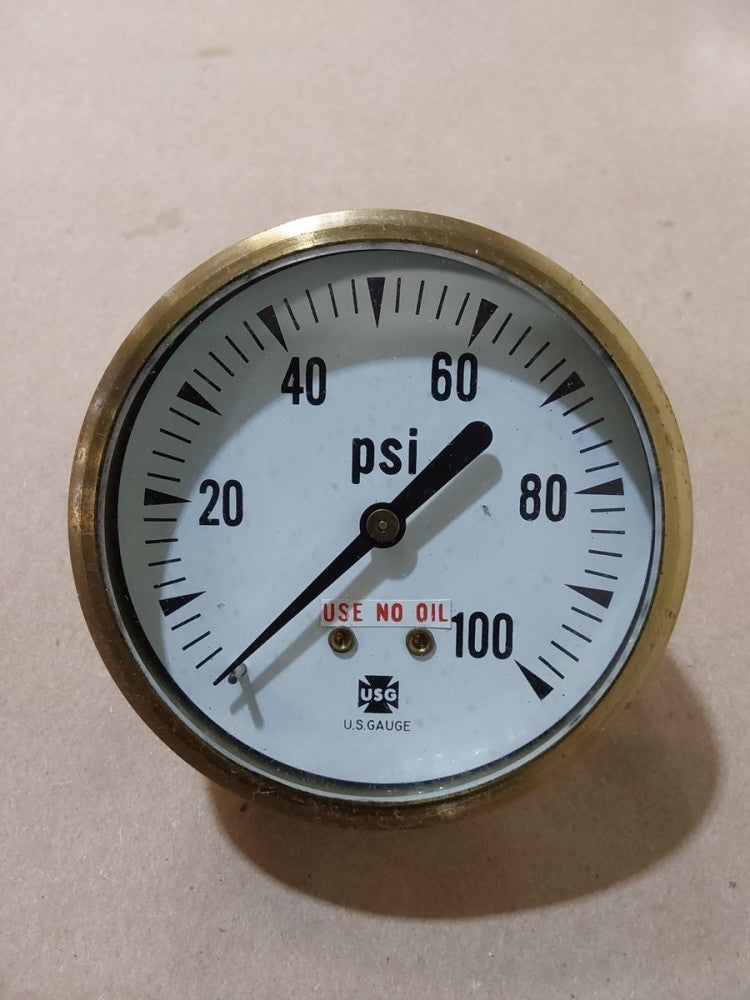 USG 0-100 PSI Brass Pressure Gauge 2 1/2" Face, 1/2" Back Mounted