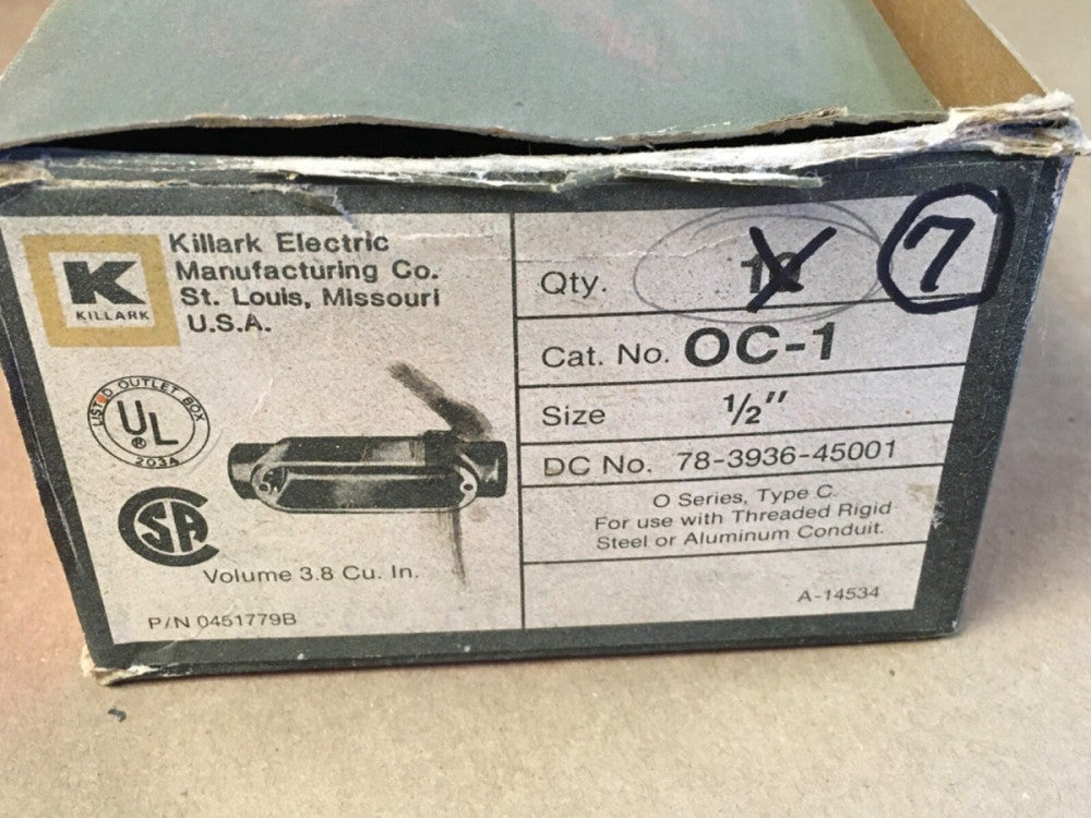 KILLARK OC-1 Conduit Outlet Aluminum Body 1/2" *Box of 7*  (KB)