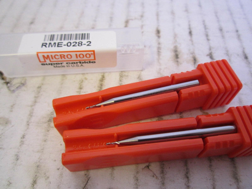 Micro 100 .0280 x 1/8 x .0840 x 1-1/2" Carbide 2-Flute Square Endmills - Qty 2