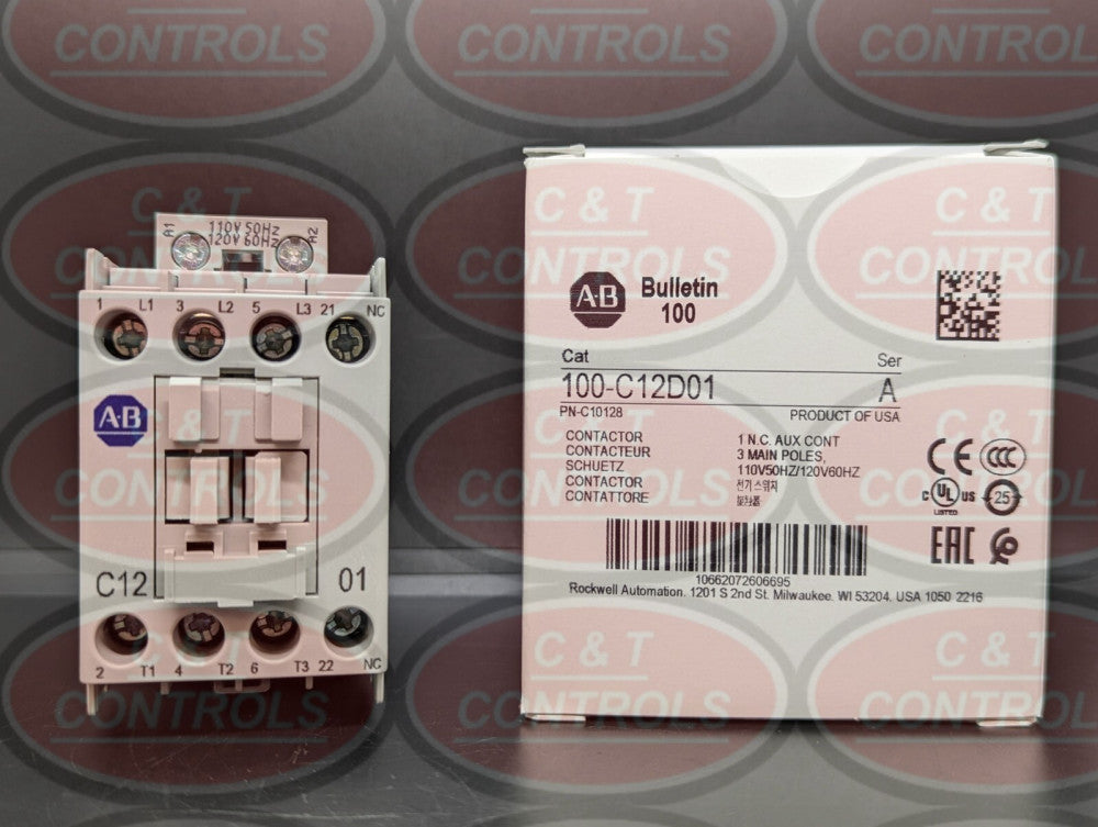 Allen Bradley 100-C12D01 12A 3P 120V Contactor 1NC Aux New In Box USA