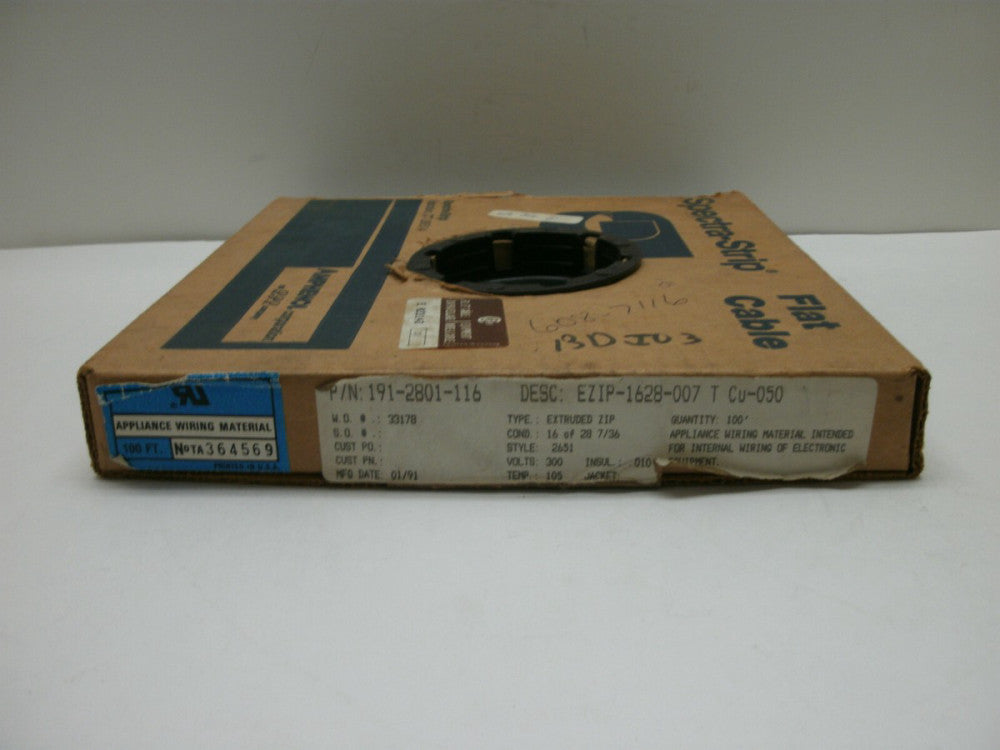 AMPHENOL 191-2801-116 FLAT RIBBON CABLE EZIP-1628-007 300V (90') NEW IN BOX