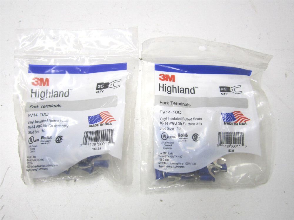 3M (FV14-10Q) 16 AWG – 14 AWG #10 Stud Blue Fork Terminal 25ct. - Lot of 2