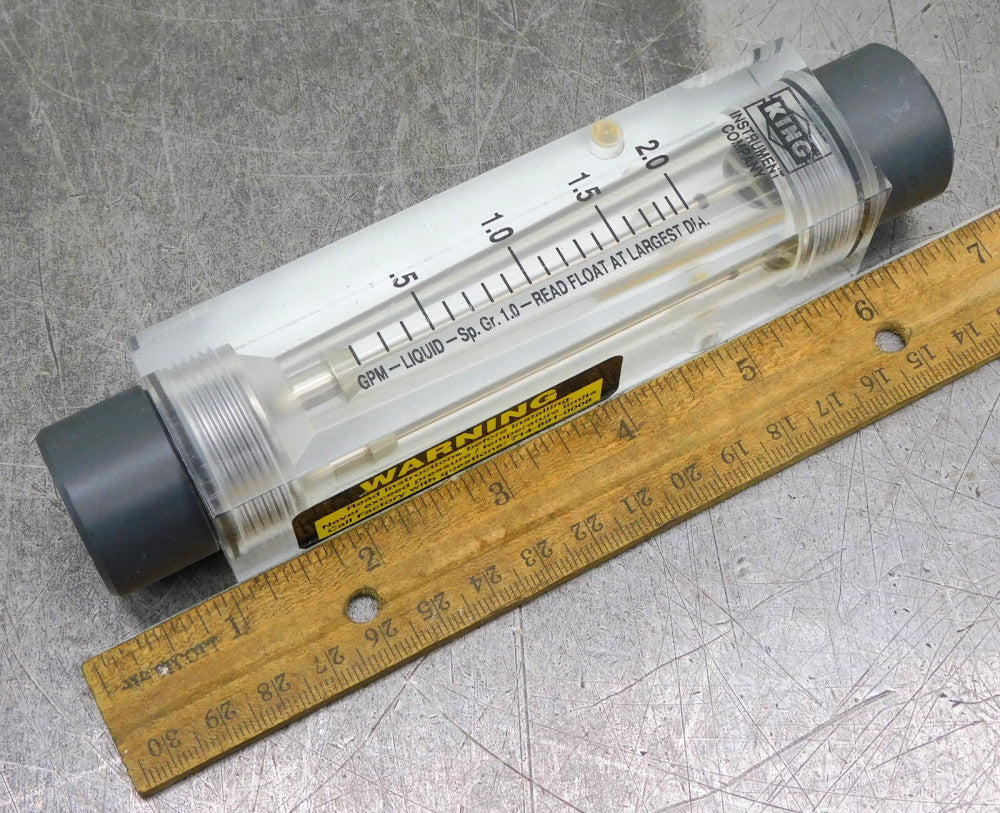King Instrument Company Glass Tube Flow Meter 0.5 - 2.0 GPM 1/2" NPT