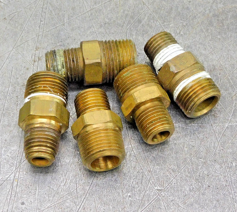 Brass Hex Reducing Nipple Fitting 3/8" NPT x 1/4" NPT Lot of Five (5)