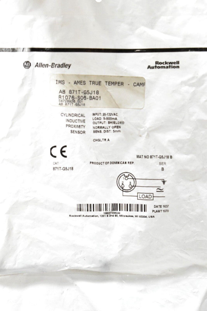 Allen Bradley 871T-G5J18 Ser B Cylindrical Inductive Proximity Sensor New