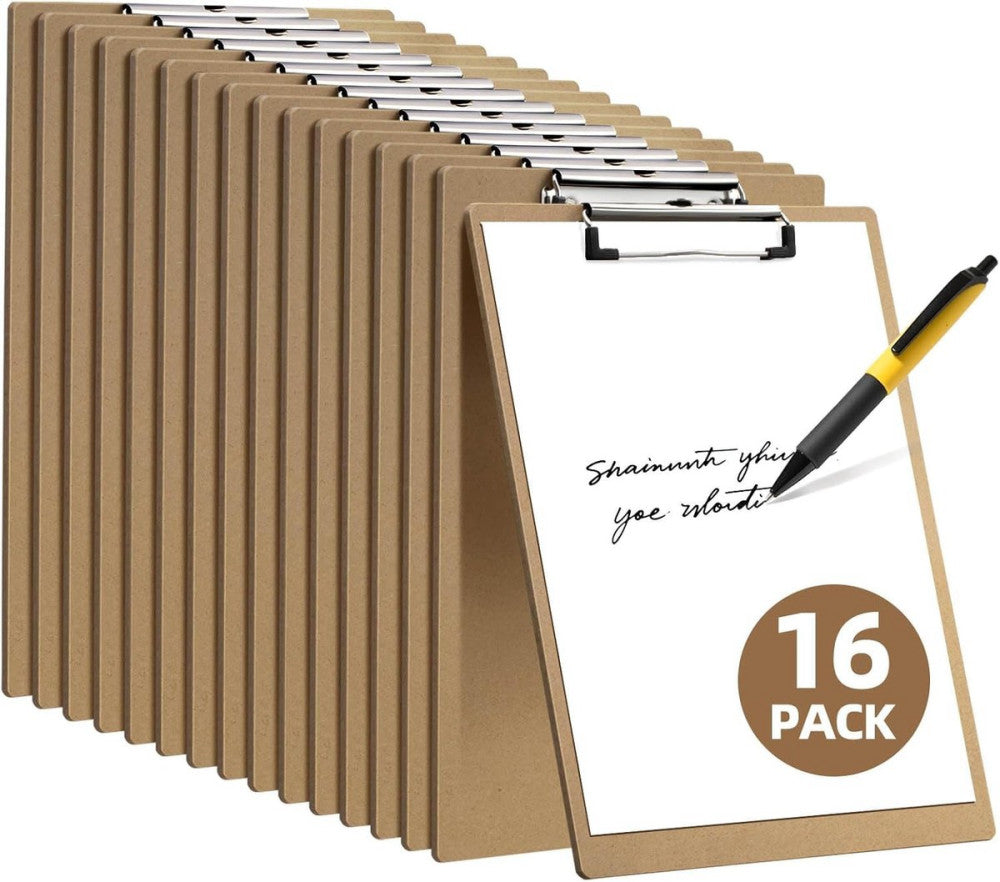 HappyHapi 16 Pack Clipboard 8.5 x 11 Letter Size Clip Boards Bulk, A4 Brown 