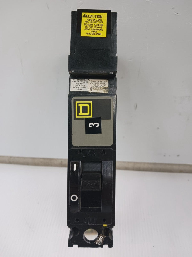 SQUARE D 40 AMP I-LINE CIRCUIT BREAKER 277 VAC / 125 VDC 1 POLE FH16040B (FLAW)