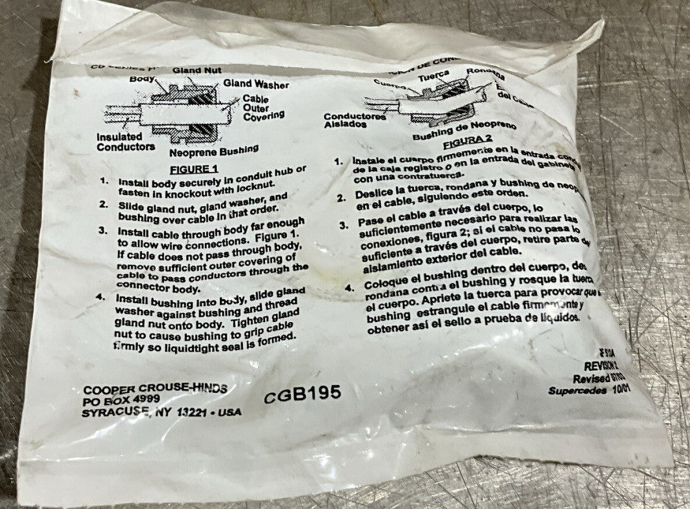 New (Factory Sealed) Crouse Hinds CGB 195 Cord Connector