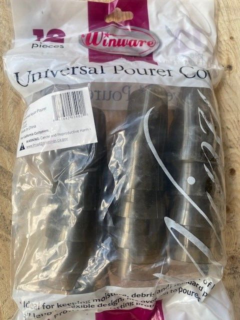 (12 COVERS) WINCO LIQUOR BOTTLE POUR SPOUT UNIVERSAL DUST COVER CAP WINWARE