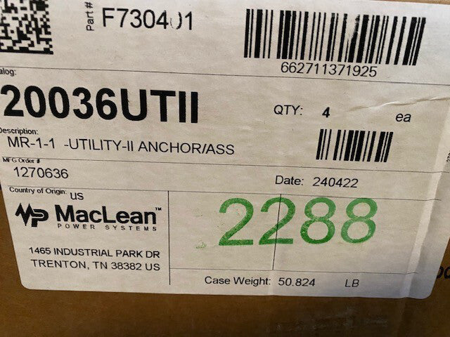 (4 PACK) MacLean Manta Ray® MR-1 Series 20036-UT-II Driven Anchor, Hot-Dipped