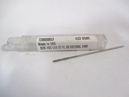 (433-0.0585) 0.0585" x 1/2 x 1-1/2 4-Flute Straight Flute HSS Chucking Reamer 