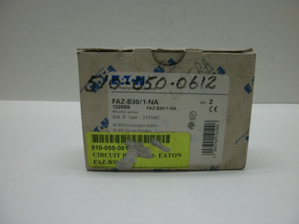 EATON FAZ-B30/1-NA CIRCUIT BREAKER 30A B 1 P 277VAC 132689 (LOT OF 2 )NEW IN BOX